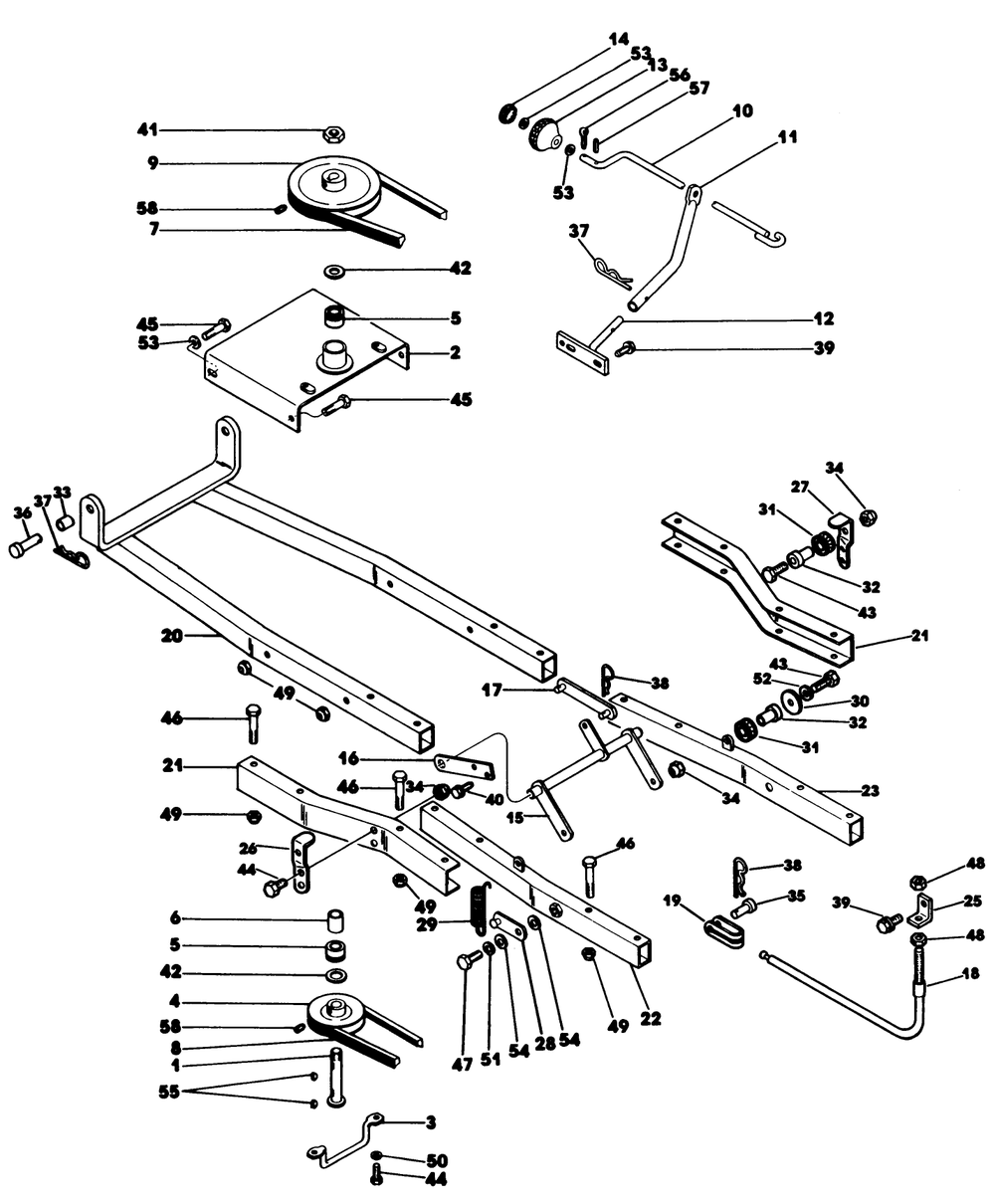 Snow Thrower Frame, Lift And Drive Diagram and Parts List for 62542C (G00000001-G99999999)(1988) Lawn Boy Lawn Tractor